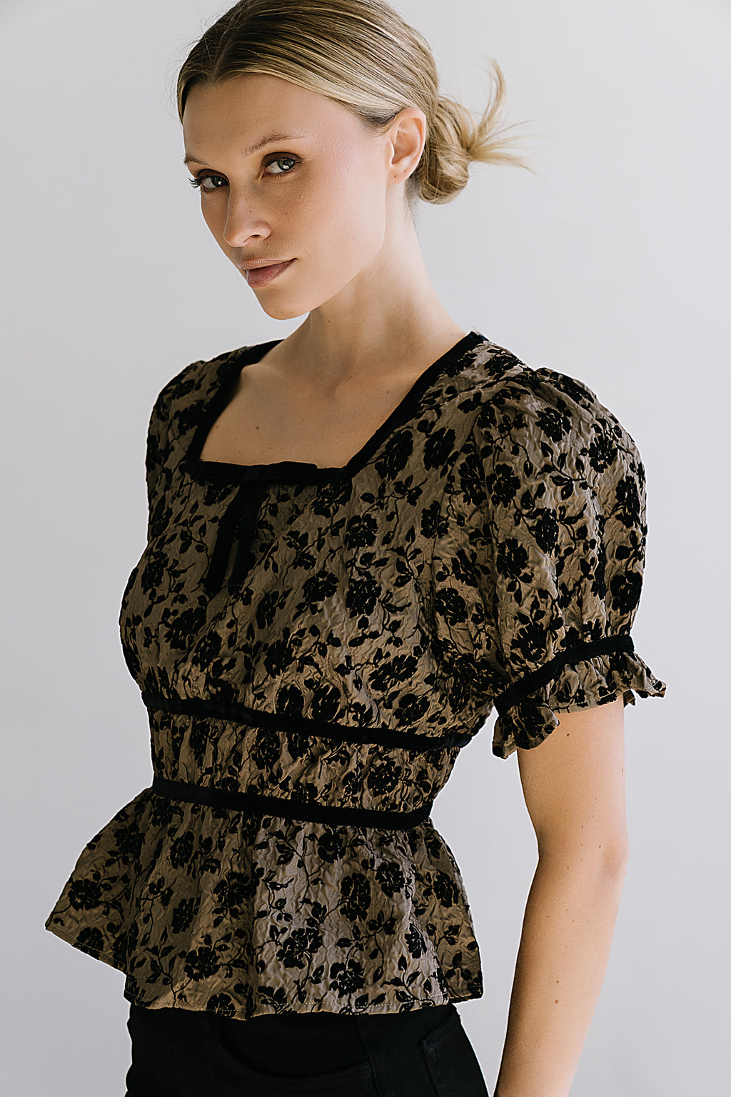 Tallie Floral Blouse in Mocha - FINAL SALE