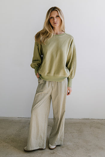 Ada Gingham Wide Leg Pants in Olive
