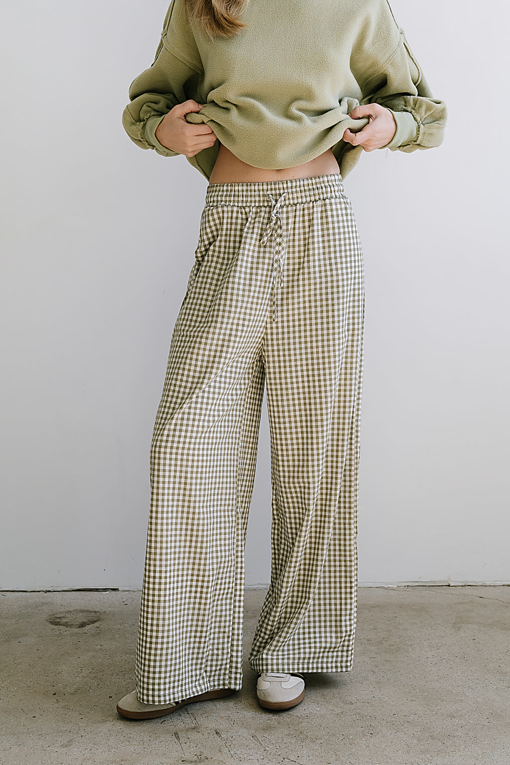 Ada Gingham Wide Leg Pants in Olive