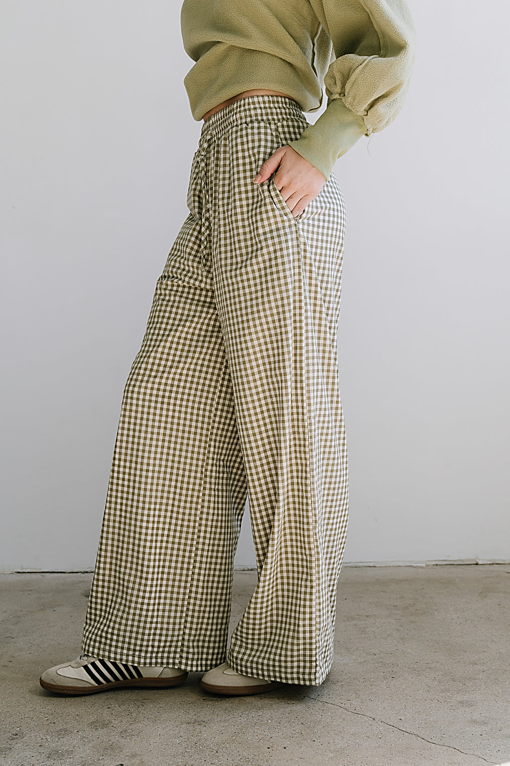 Ada Gingham Wide Leg Pants in Olive