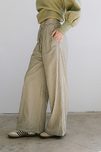 Ada Gingham Wide Leg Pants in Olive