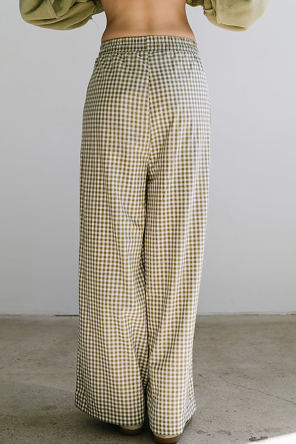 Ada Gingham Wide Leg Pants in Olive