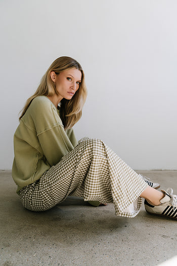 Ada Gingham Wide Leg Pants in Olive