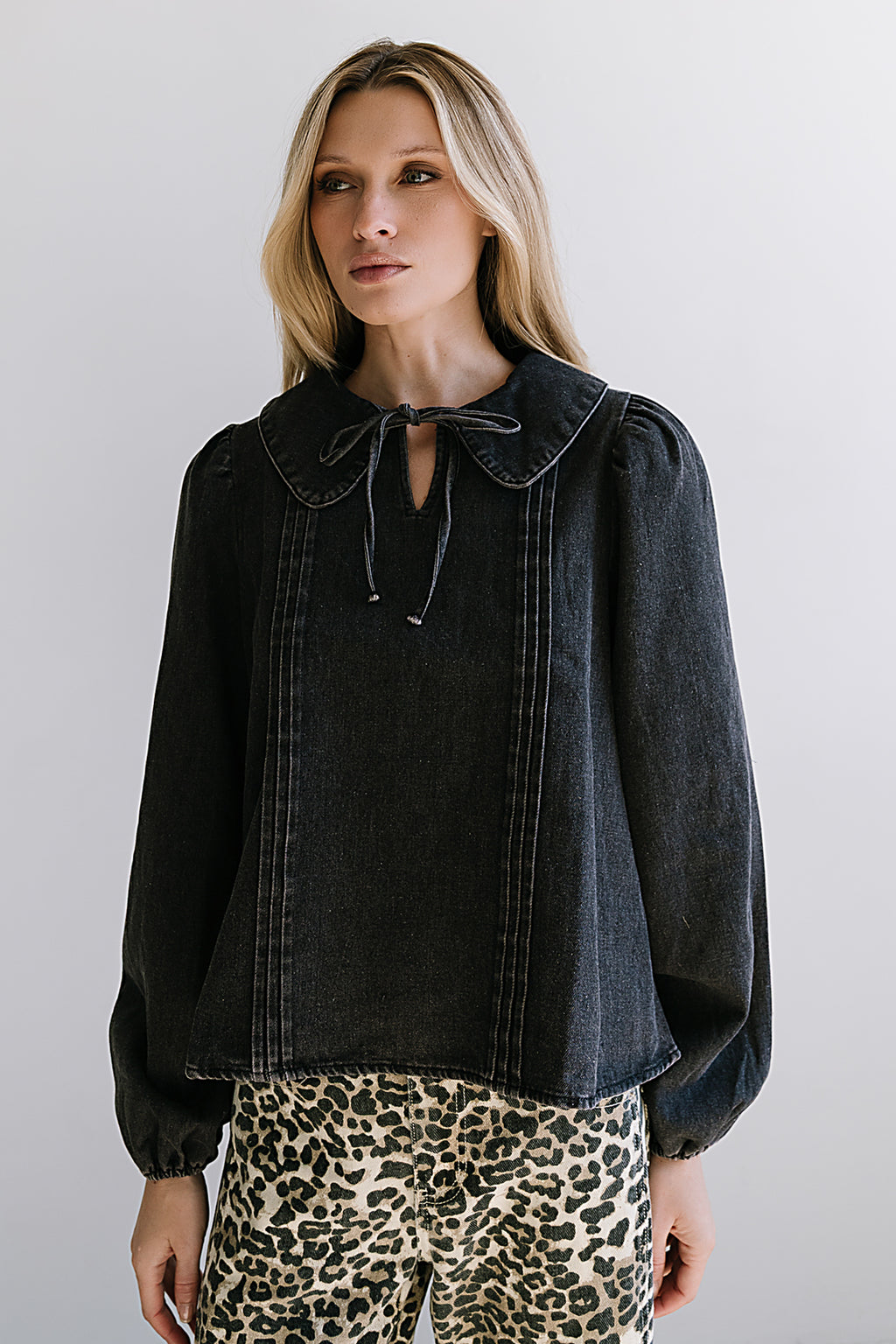 Monique Pleated Blouse in Black