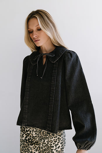 Monique Pleated Blouse in Black