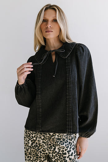 Monique Pleated Blouse in Black