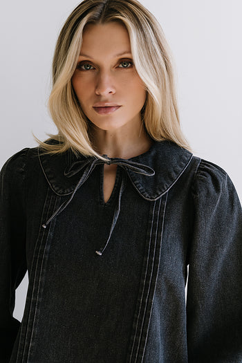 Monique Pleated Blouse in Black