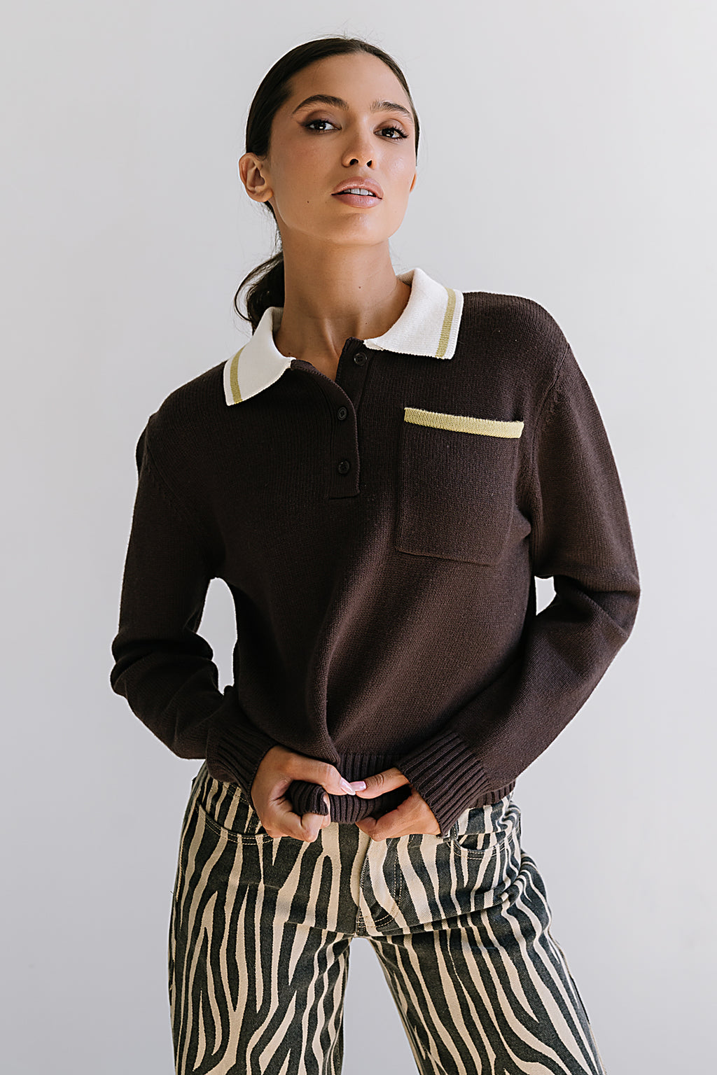 Justine Collared Sweater in Brown - FINAL SALE