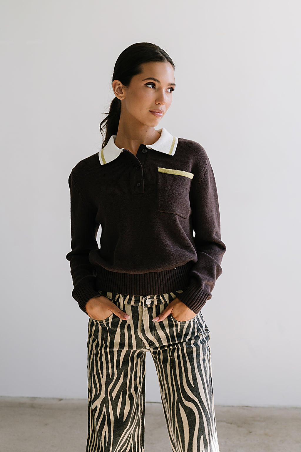 Justine Collared Sweater in Brown - FINAL SALE