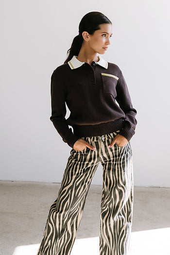 Justine Collared Sweater in Brown - FINAL SALE