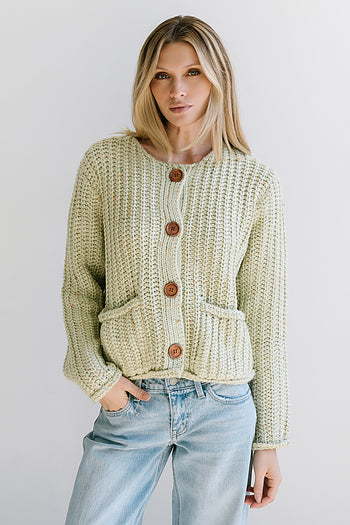 Holland Chunky Knit Cardigan in Sage - FINAL SALE