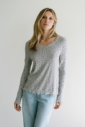 Mylo Floral Top in Heather Grey - FINAL SALE