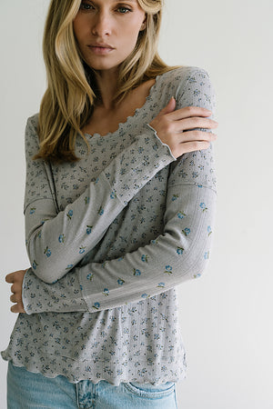 Mylo Floral Top in Heather Grey - FINAL SALE