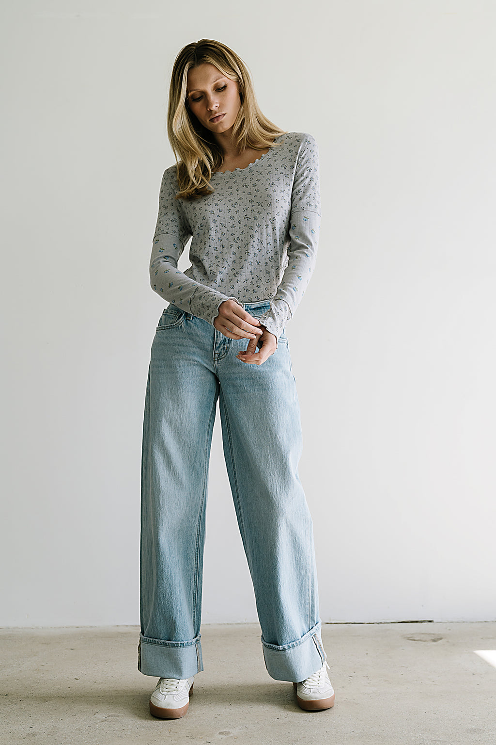 Mylo Floral Top in Heather Grey - FINAL SALE