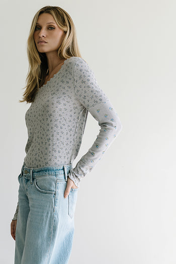 Mylo Floral Top in Heather Grey - FINAL SALE