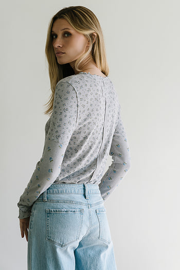 Mylo Floral Top in Heather Grey - FINAL SALE