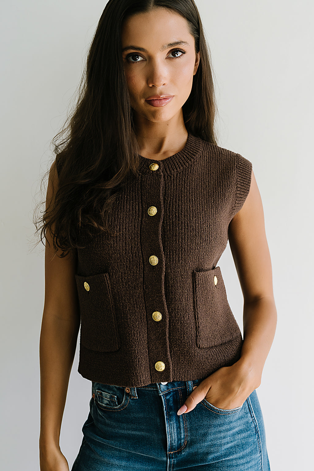 Brooks Knit Vest in Brown - FINAL SALE