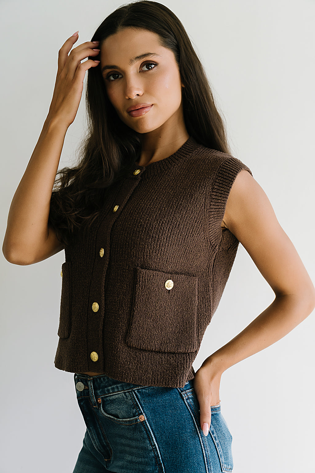 Brooks Knit Vest in Brown - FINAL SALE
