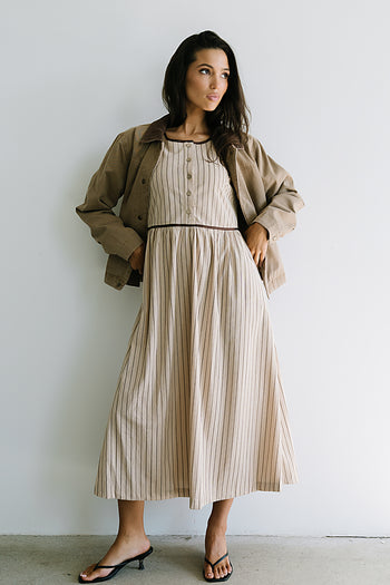 Berlin Corduroy Baby Doll Midi Dress in Taupe - FINAL SALE