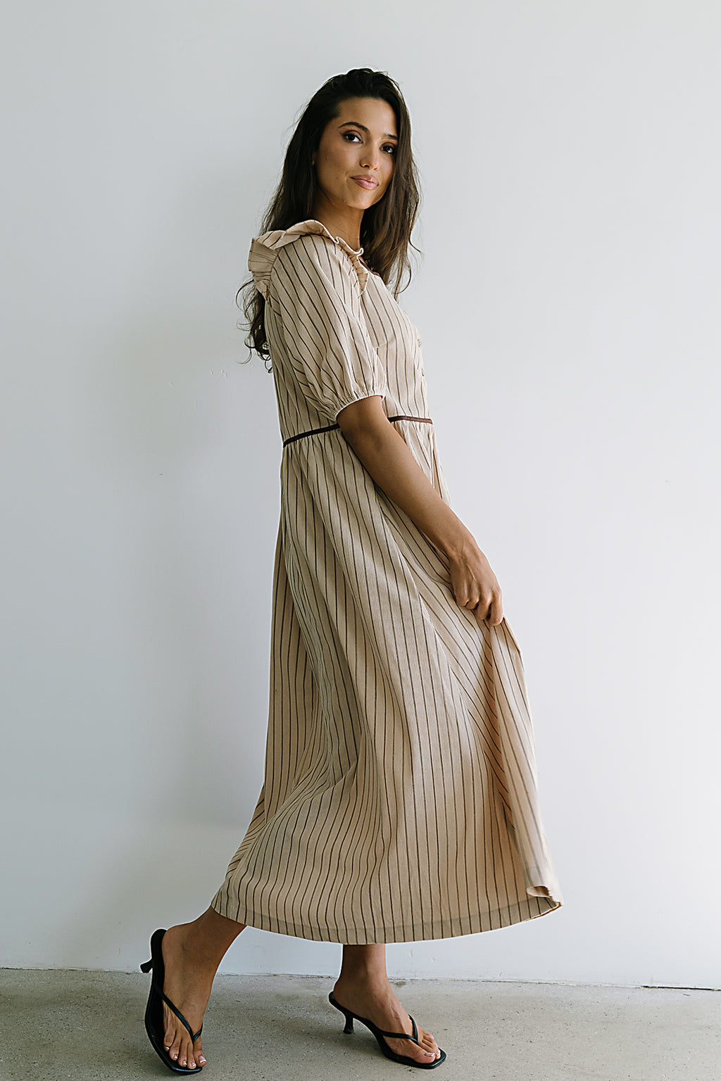 Berlin Corduroy Baby Doll Midi Dress in Taupe - FINAL SALE