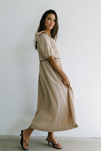 Berlin Corduroy Baby Doll Midi Dress in Taupe - FINAL SALE