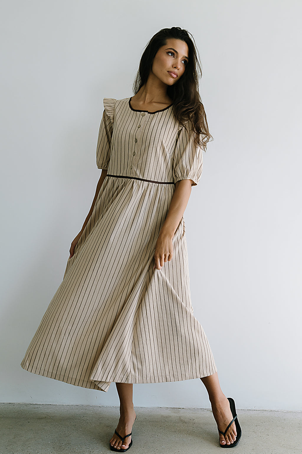 Berlin Corduroy Baby Doll Midi Dress in Taupe - FINAL SALE
