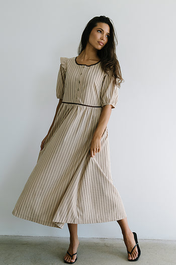 Berlin Corduroy Baby Doll Midi Dress in Taupe - FINAL SALE