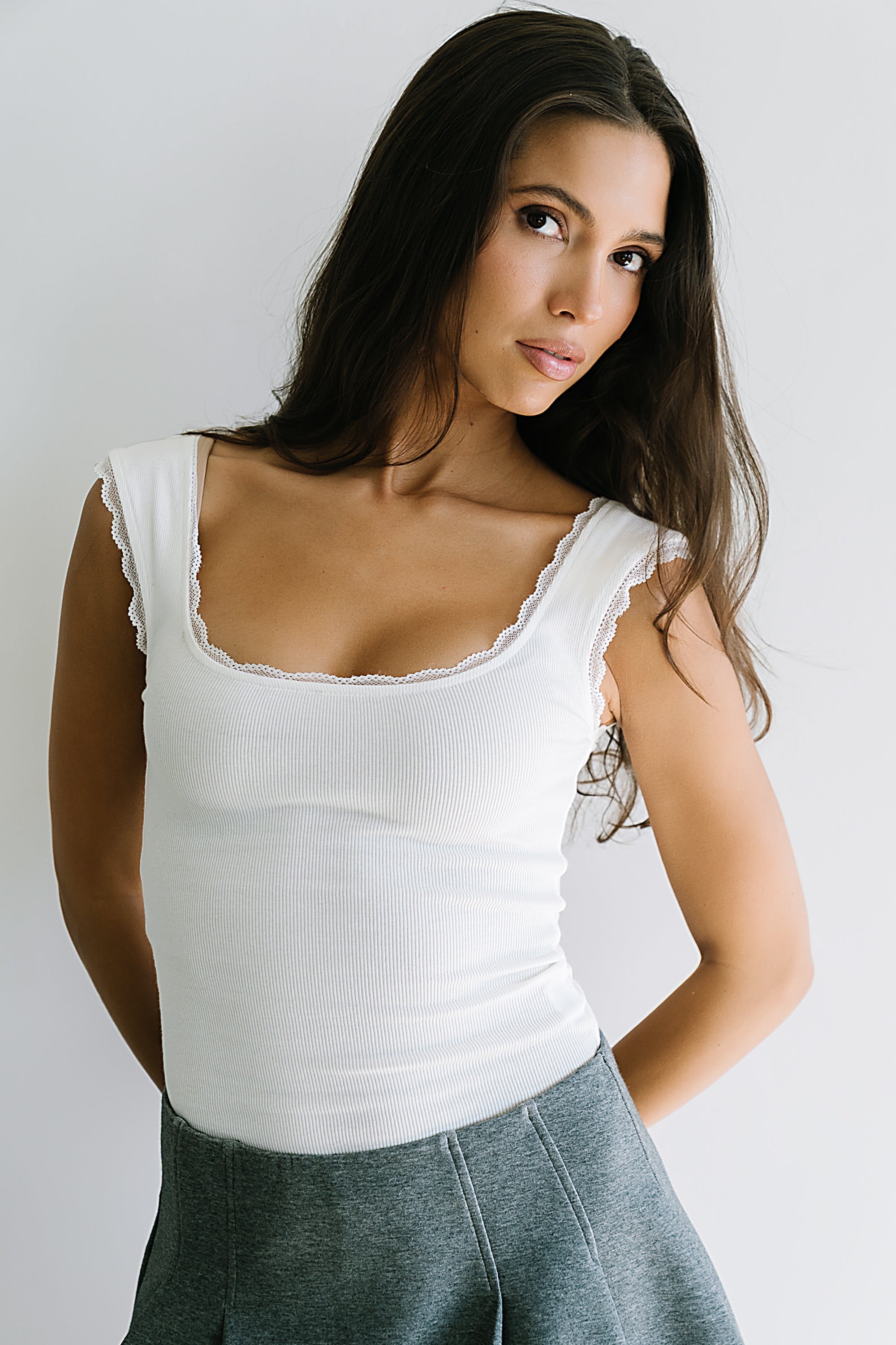 Sawyer Lace Trim Tank Top in White