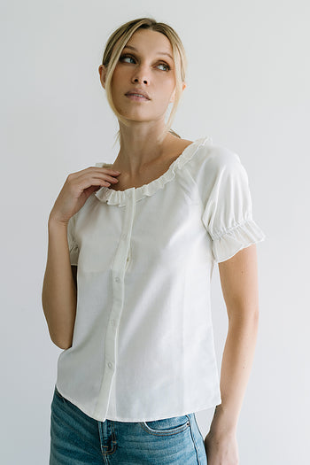 Connie Ruffle Blouse in Cream - FINAL SALE