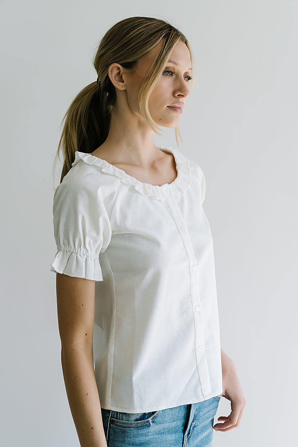 Connie Ruffle Blouse in Cream - FINAL SALE