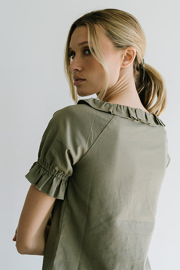 Connie Ruffle Blouse in Olive - FINAL SALE
