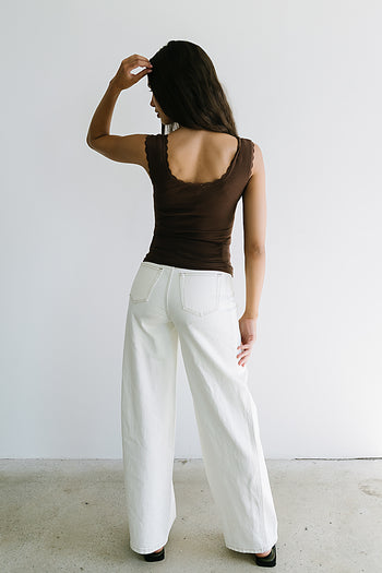 Sawyer Lace Trim Tank Top in Brown