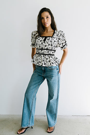 Tallie Floral Blouse in Cream - FINAL SALE