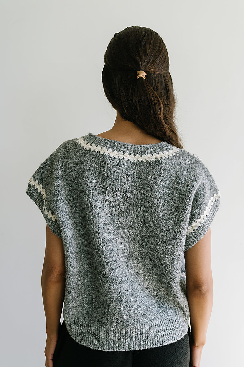 Hazel Embroidered Sweater Top in Grey - FINAL SALE
