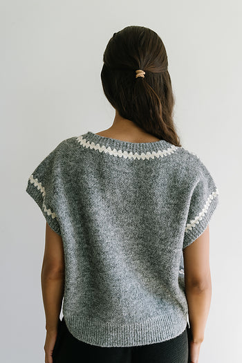 Hazel Embroidered Sweater Top in Grey - FINAL SALE