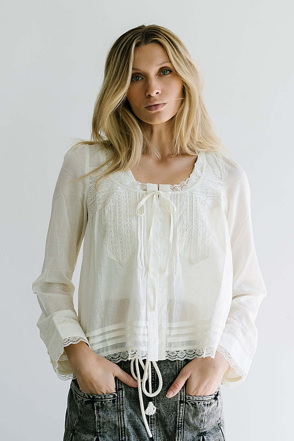 Taylor Sheer Blouse in Ivory - FINAL SALE