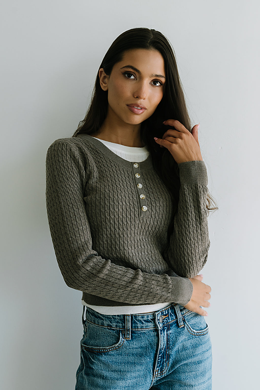Bruce Double Layer Sweater in Taupe - FINAL SALE