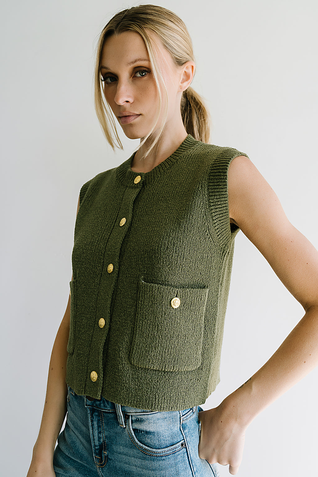 Brooks Knit Vest in Olive - FINAL SALE