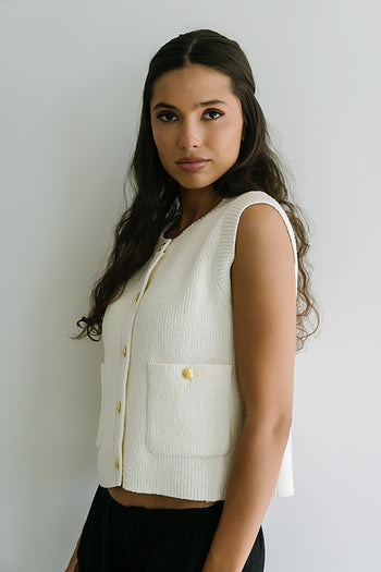 Brooks Knit Vest in Cream - FINAL SALE