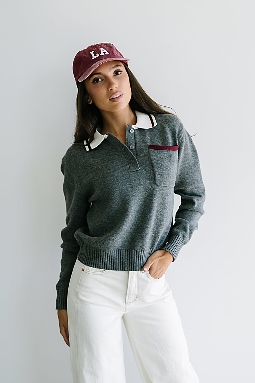 Justine Collared Sweater in Grey - FINAL SALE
