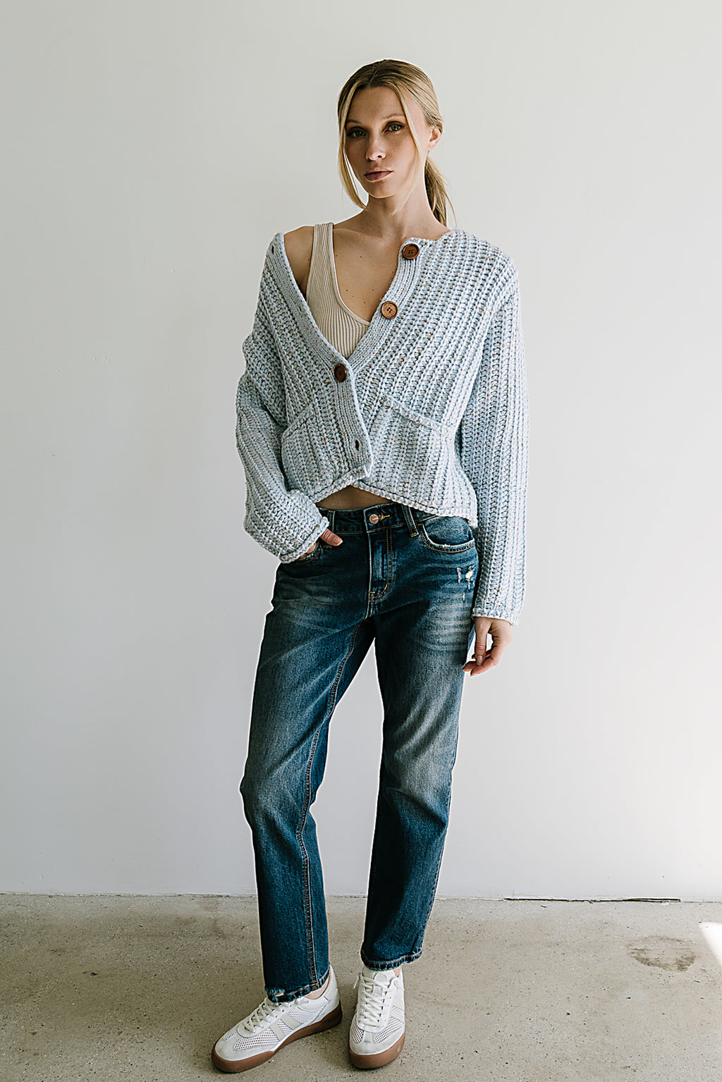 Holland Chunky Knit Cardigan in Blue - FINAL SALE