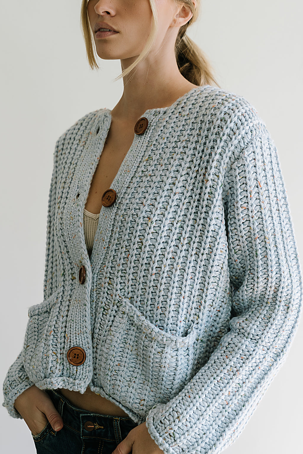Holland Chunky Knit Cardigan in Blue - FINAL SALE