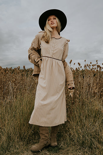 Berlin Corduroy Baby Doll Midi Dress in Taupe - FINAL SALE