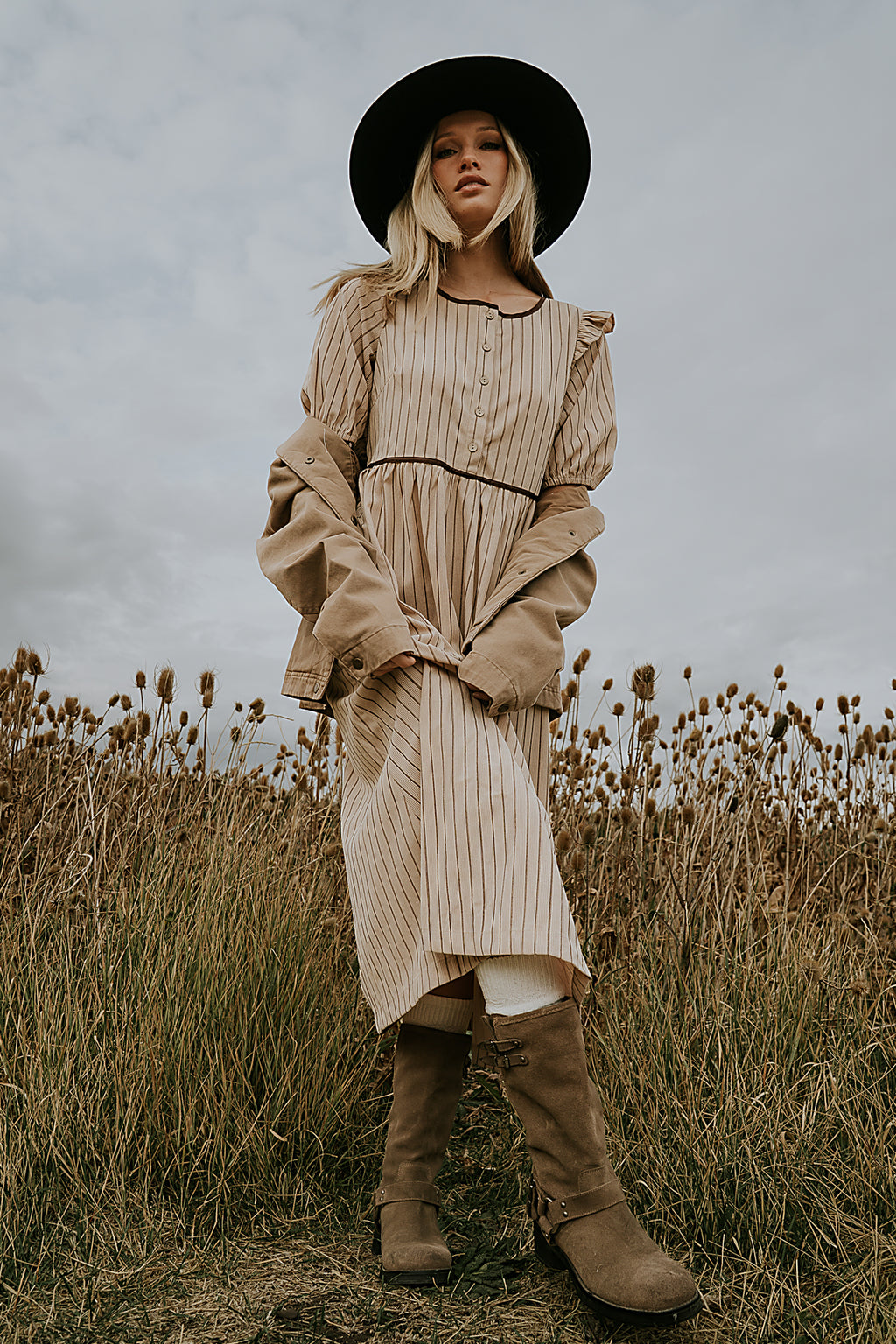Berlin Corduroy Baby Doll Midi Dress in Taupe - FINAL SALE