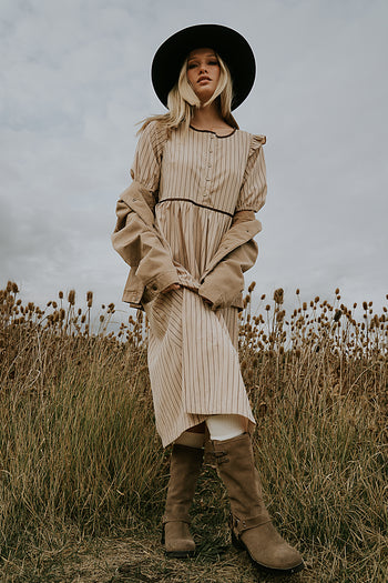 Berlin Corduroy Baby Doll Midi Dress in Taupe - FINAL SALE
