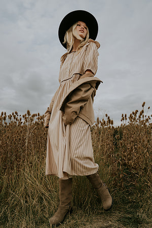 Berlin Corduroy Baby Doll Midi Dress in Taupe