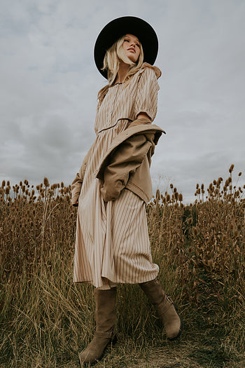 Berlin Corduroy Baby Doll Midi Dress in Taupe - FINAL SALE