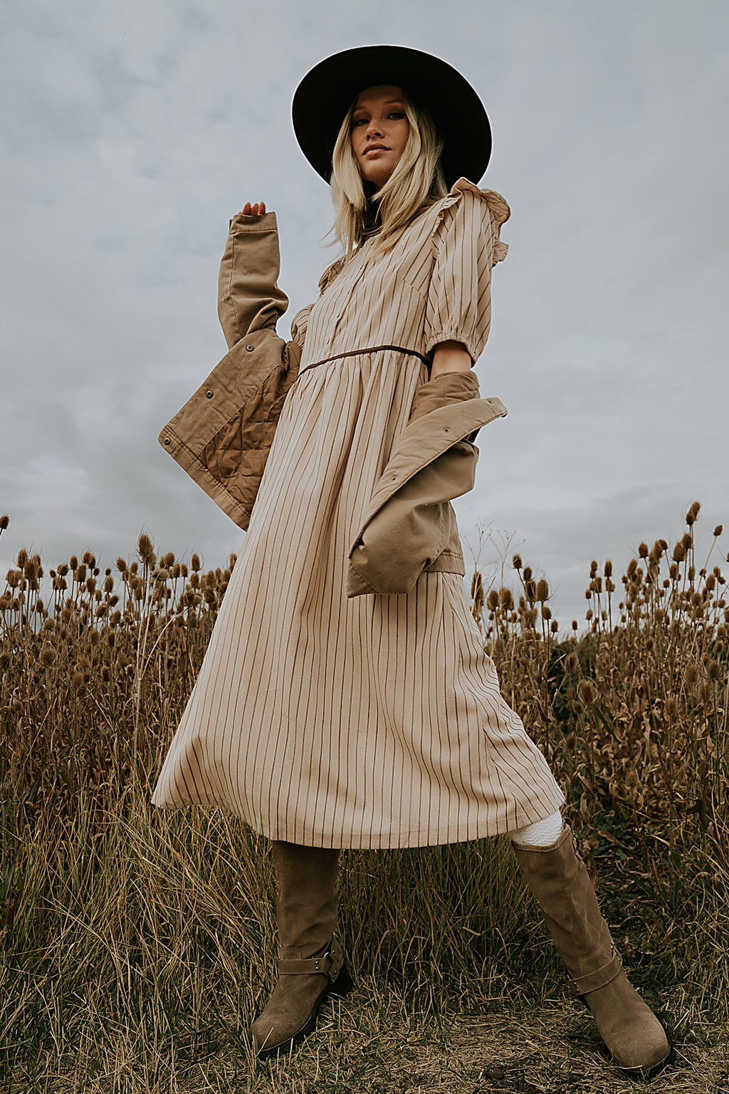Berlin Corduroy Baby Doll Midi Dress in Taupe - FINAL SALE