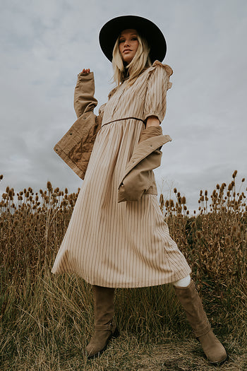 Berlin Corduroy Baby Doll Midi Dress in Taupe - FINAL SALE