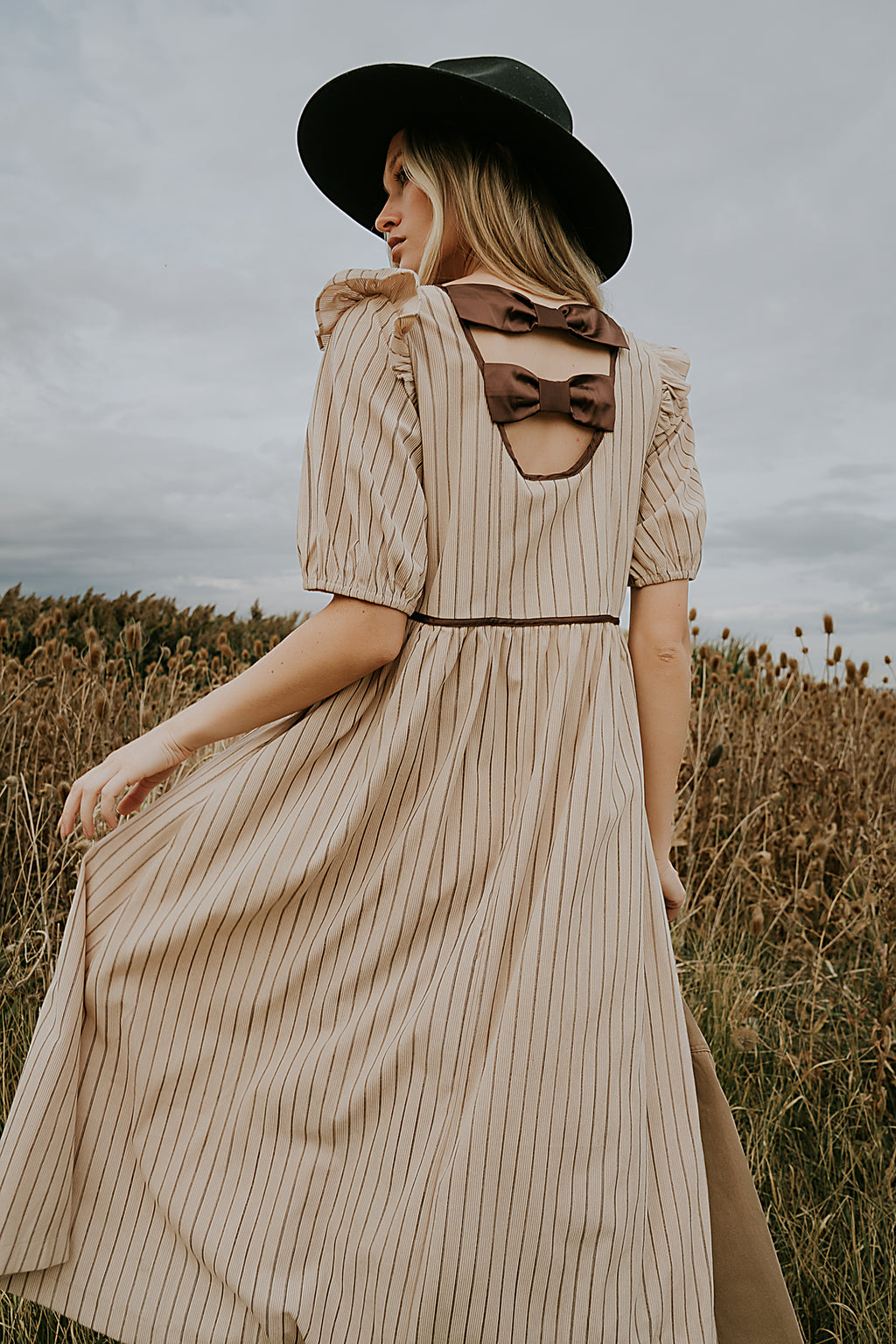 Berlin Corduroy Baby Doll Midi Dress in Taupe - FINAL SALE